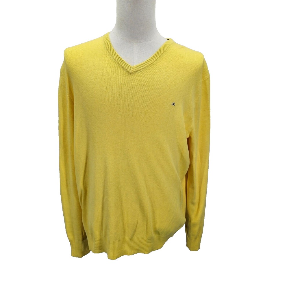 Calvin Klein Men's L Ribbed V-Neck Pullover Sweater Yellow‎  Long Sleeve Preppy